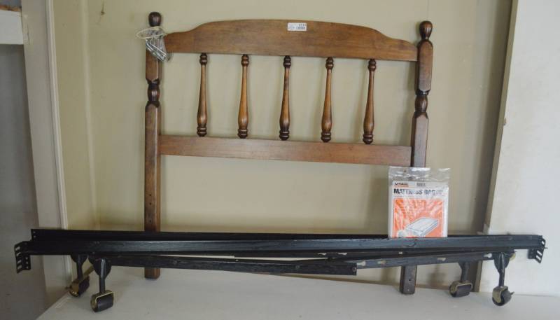 lot 4144 image: Twin Size Headboard with Rails and Hardware