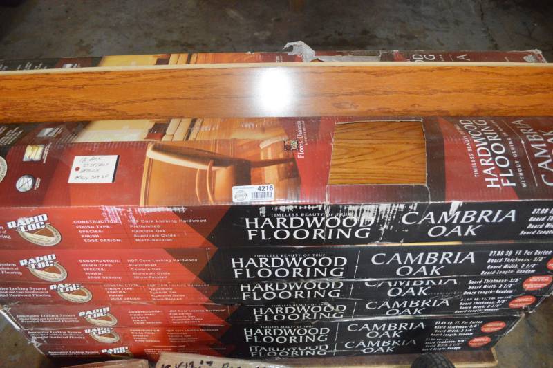 lot 4216 image: Cambria Oak Hardwood Floor. 12 Boxes 27 sqf per Box. Appear to All Be Full Boxes