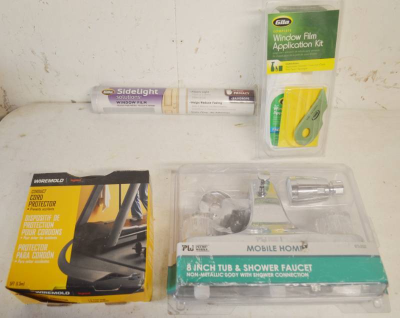 lot 4227 image: Privacy Window Film and Application Kit. Cord Protector 5. TubShower Faucet 8. All New
