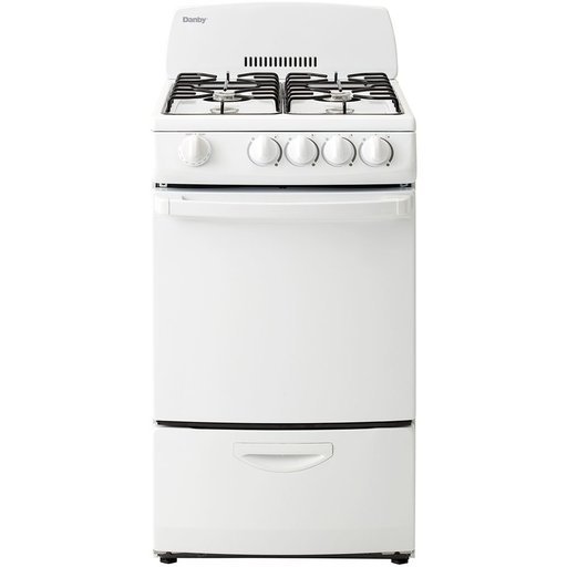lot 1474 image: DR200WGLP 20 Natural Gas Range With 2.4 Cu. Ft. Oven Capacity  Three Piece Broiler Pan  Four Burners  Front Mount Push  Four Adjustable Legs and Turn Safety