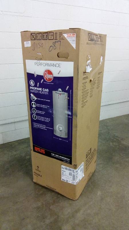 Rheem Performance 50 gal. Tall 6 Year 36,000 BTU Liquid Propane Gas Water  Heater XP50T06EC36U1 | Huge Undelivered Freight Auction ~ Stack On Safe ~  Fire Cabinets ~ Outdoor Furniture And More | Equip-Bid