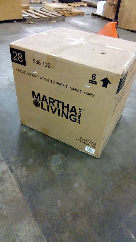 lot 1517 image: Martha Stewart Living Chairs Cedar Island All-Weather Wicker Patio Dining Chair with Dragon Fruit Cushion (2-Pack) DY4035CHRS2