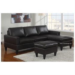 lot 1531 image: Poundex F7296 Espresso Faux Leather Chaise Sofa Sectional With Ottoman