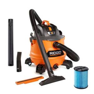 lot 1645 image: Ridgid 14 Gallon 6.0 Peak HP NXT Shop Vacuum Wet Dry Vac with Fine Dust Filter, Locking Hose, Wands and Accessory Attachments - Retail $218
