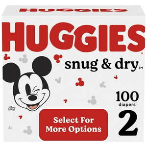 lot 1657 image: Huggies Snug & Dry Baby Disposable Diapers Super Pack - Size 2 - 100ct