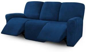 lot 1665 image: ULTICOR Velvet 8-Pieces Recliner Sofa Covers Stretch Reclining Couch Covers for 3 Cushion Reclining Sofa Slipcovers Furniture Covers Thick Soft Washable (3 Seater Recliner Cover, Navy)