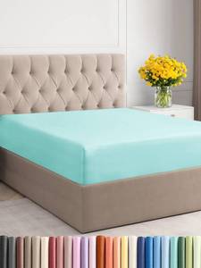 lot 2344 image: Full Size Fitted Bed Sheet - Hotel Luxury Single Fitted Bottom Sheet Only - Fits Mattress Between 8 to 16 inches - Deep Pockets, Extra Soft and Wrinkle Free - Easy-Fit, Breathable & Cooling - Spa Blue