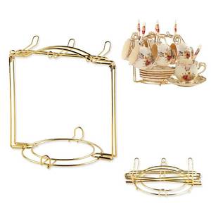 lot 2345 image: YOLIFE Gold Tea Cup Holder Display Stand, Metal Coffee Cup Rack for 6 Cups and 6 Saucers, Foldable Organizer-Elegant and Practical Accessory for Home or Office Decor