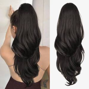 lot 2346 image: CHRSHN Ponytail Extension, Drawstring Ponytail Extension for Women 26 Inch Long Dark Brown Wavy Layered Pony Tails Hair Extensions Synthetic Clip in Ponytail Hairpiece for Women