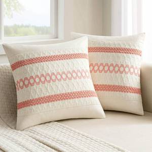 lot 2402 image: MIULEE Set of 2 Coral Red Boho Decorative Pillow Covers 18x18 Inch Farmhouse Rustic Couch Throw Pillows Modern Spring Cotton Cushion Covers Retro Cute Macrame Woven Home Decor for Bed Sofa Chair