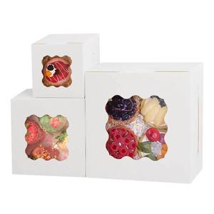 lot 2409 image: NVAZIOP 15PCS 8x8x2.5, 6x6x2.5, 4x4x2.5 Inches Cookie Boxes with Window in 3 Sizes, Bakery Containers Strawberry Treat Small Dessert