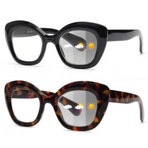lot 2416 image: JM 2 Pack Photochromic Reading Sunglasses for Women, Cat Eye Blue Light Blocking Computer Readers, Spring Hinge, Black & Tortoise 1.75