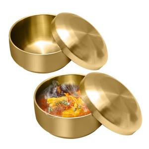 lot 2451 image: Aynaxcol Stainless Steel Rice Bowl with Lid, Set of 2, for Korean Kitchen Restaurant, Double-walled Metal Bowls, Multi-Purpose Insulated Soup Bowls Snacks Bowls (11.5cm Gold)