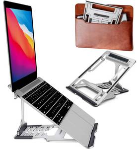 lot 2473 image: ivoler 2 in 1 Laptop Riser Stand, 6 Angles, 3 Folding Modes,Portable Ergonomic Angled Laptop Aluminum Stand Adjustable Height Laptop Holder with Slide-Proof Silicone for Laptop 1015.6 (Silver)