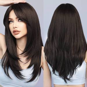 lot 2481 image: A 7JHH WIGS Long Natural Black Wig with Bangs Straight Wigs for Women,Heat Resistant Layered Synthetic Wigs for Daily Use