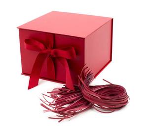 lot 2482 image: Hallmark Medium Gift Box with Lid and Shredded Paper Fill (Red 7 inch Box) for Birthdays, Graduations, Anniversaries, Christmas, Valentines Day, All Occasion