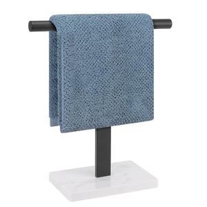 lot 3855 image: BathAce Hand Towel Holder, T-Shape Hand Towel Stand for Bathroom, Hand Towel Rack Bar Standing for Vanity Kitchen Countertop, 304 Stainless Steel (12IN-Marble Base, Black)