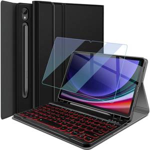 lot 3856 image: Backlit Keyboard Case for Samsung Galaxy Tab S10 FE 2025 S9 FE 5G 2023 10.9Tab S9 11 Inch with Screen Protector, Wineecy 7 Colors Light Detachable Wireless Keyboard with PU Leather Folio Cover Case