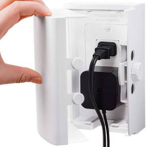 lot 3858 image: Baby Safety Outlet Cover Box (2 Pack) Double Lock for Much Better Toddler Proofing, Easier Operation, Simple 3 Step Install with Included Screws. Provides Extra Space Inside for Plugs (2 Pack, White)