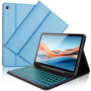 lot 6213 image: Galaxy Tab S6 Lite Case with Keyboard 10.4 inch 202420222020, 7 Color Backlit Bluetooth Detachable Keyboard, Smart Folio Protective Cover with S Pen Holder for Samsung Tablet S6 Lite 10.4, SkyBlue