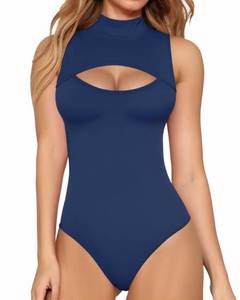 lot 6219 image: MANGOPOP Sleeveless Bodysuits for Women Mock Neck Cutout Bodysuit Tank Top Body Suit for Going Out(Deep Blue,M)