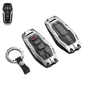 lot 6221 image: Heavy Key Fob Cover Case Protector for Ford, Keychain, Accessories for Ford F150 Mustang Explorer Edge Fusion Lincoln MKZ MKC MKX (Model-B Silver)