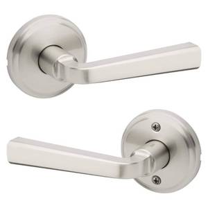 lot 7023 image: 3 Kwikset Trafford Satin Nickel Reversible Round Straight HallCloset Door Handle (3 Pack)