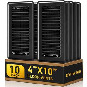 lot 7027 image: Floor Vent Covers, 4x10 Floor Register Heavy Duty Steel Vent Covers for Home Floor and Sidewall, Heat Air Vent Covers with Easy Adjust Air Supply Lever, Rust Proof Finish Air Registers Black, 10 Pack