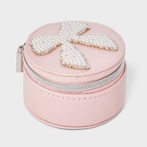lot 8318 image: Round Travel Jewelry Organizer with Pearl Bow - A New Day�� Pink