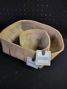 lot 8330 image: Faux Leather Woven Storage Basket Set of 2