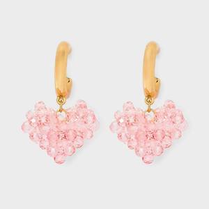 lot 8357 image: Valentines Day Glass Heart Hoop Earrings - Wild Fable�� GoldPink Nickel-Free Metal, Post Closure, 1.5 Length