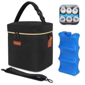 lot 8381 image: Mancro Breastmilk Cooler Bag with Ice Pack, Fits 6 Baby Bottles Up to 9 Ounce Insulated Bottle Bag, Breast Milk on The go Strap, for Nursing Mom Daycare, Black