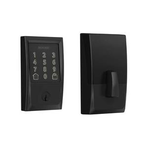 lot 8389 image: Schlage En Smart Wi-Fi Deadbolt with Century Trim in Matte Black Matte Black Deadbolt Century - Retail $447.11