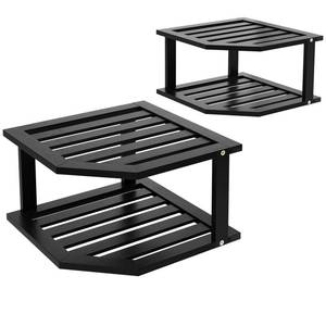 lot 8402 image: VERTORGAN Bamboo Corner Shelf(2 Pack),2 Tier Plate Organizer for Cabinet and Countertop,Pantry Dish and Spice Rack for Kitchen(Black)