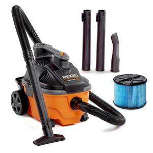 lot 9772 image: 4 Gallon 5.0 Peak HP Portable Shop Vacuum Wet Dry Vac with Fine Dust Filter, Locking Hose and Accessory Attachments - Retail $140.26