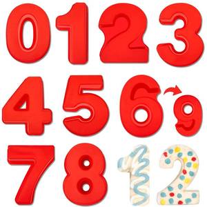 lot 9789 image: 9 Pcs 10 Inch Number Mould Baking Forms Large Number Mold 3D Cake Mold Big 0-9 Cake Pan Digital Baking Silicone Mould for Happy Birthday Festival Marry Anniversary Wedding(Red)