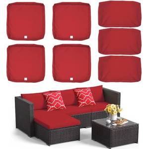 lot 9792 image: ClawsCover 7Pack Outdoor Seat and Back Cushions Replacement Covers Fit for 35 Pieces 4-Seater Wicker Rattan Patio Furniture Conversation Set Sectional Couch,Red-Small (Include Cover Only)