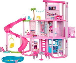 lot 9812 image: Barbie Dreamhouse Pool Party Doll House with 75 pc, 3 Story Slide Adult Assembly, Fits 12 Inch Dolls - Retail $224.99