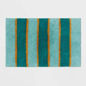 lot 10031 image: 18x28 Color Block Striped Bath Rug Dark Teal Green - Threshold��