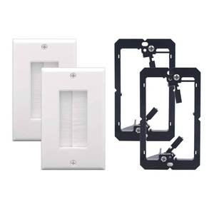 lot 10040 image: VCE Brush Wall Plate Cable Pass Through with Bracket, Decorator Cover for Low Voltage Cables - White, 2-Pack