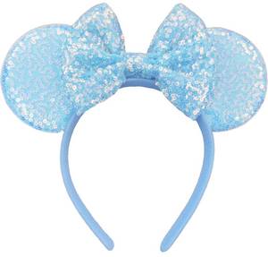 lot 10045 image: XINXIYAN Mouse Ears Headbands for Women Glitter Sequin Mouse Ears Bow Headband Birthday Party Princess Decoration (Blue, one size)