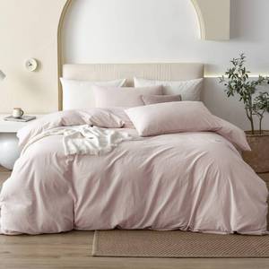 lot 10057 image: JIYUAN 100% Washed Cotton Duvet Cover Set 2 Pieces Twin, 1 Duvet Cover 98x90 Inches (Comforter Not Included) and 1 Pillowcases,Linen Feel Bedding Set Comfy and Breathable, Heathered Greyish Pink