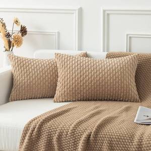 lot 10065 image: Kevin Textile Pack of 2 Corduroy Decorative Throw Pillow Covers 12x20 Inch Soft Boho Striped Pillow Covers Modern Farmhouse Home Decor for Autumn Sofa Living Room Couch Bed Tan