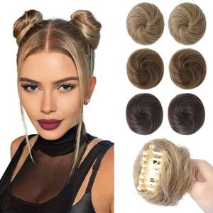 lot 10091 image: REECHO Space Bun Hair Pieces, 2 PCS Mini Claw Clip in Messy & Cat Ears Fake Hair Bun Extensions HB001 Wig Accessory Updo Hairpieces for Women Girls (Pack of 2-3 Straight, Dark Blonde)