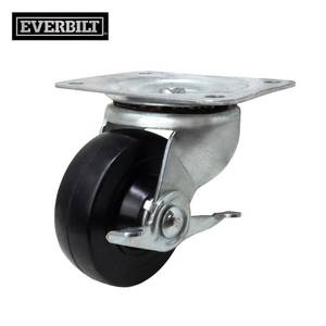 lot 10437 image: 2-12 in. Black Soft Rubber and Steel Swivel Plate Caster with Locking Brake and 100 lbs. Load Rating