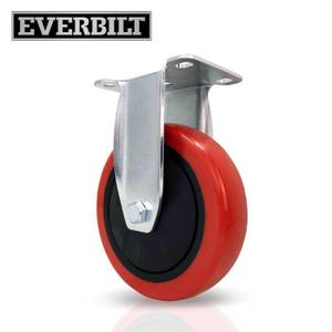 lot 10460 image: 4 in. Red Polyurethane and Steel Rigid Plate Caster Wheel with 250 lbs. Load Rating