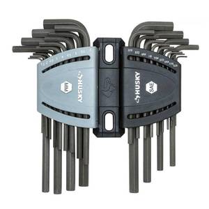 lot 10462 image: Husky Hex Key Set Allen Wrench Long Arm SAE Metric Alloy Steel 26 Piece Tool Set - Retail $127.98