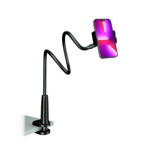 lot 10481 image: Cell Phone Clip Bed Stand Holder, with Grip Flexible Long Arm Gooseneck Bracket Mount Clamp for Desk, Compatible with iPhone 14 Pro Max XR X 8 7 6 or Other 3.5-7 Devices (Black)