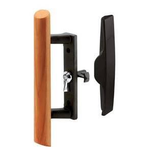 lot 10482 image: Prime-Line Products C 1095 3-12 in. Black Diecast Sliding Glass Door Handle with Wooden Pull Acorn