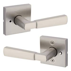 lot 10489 image: Perth Satin Nickel Reversible Square Straight BedBath Door Handle